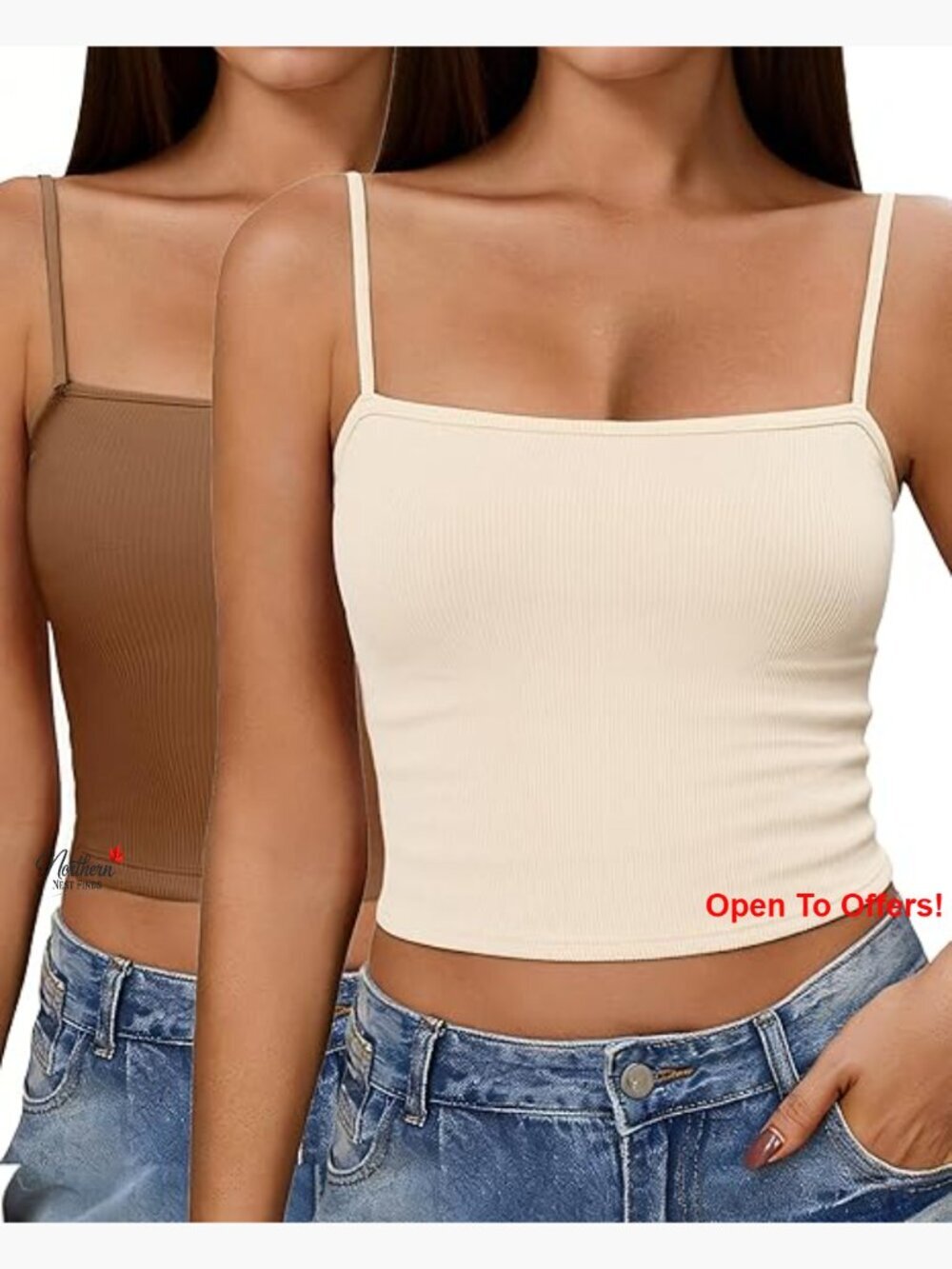 Ribbed Spaghetti Strap Crop Camisole Top Slim Fit Square Neck